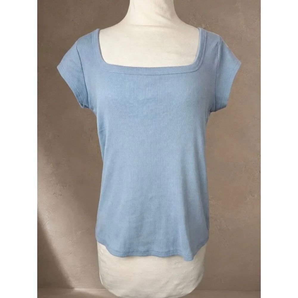 Topshop Periwinkle Ribbed Square Neck Cap Sleeve Top sz 12